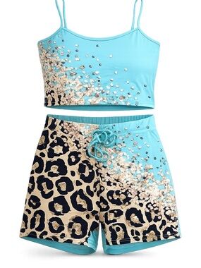 Turquoise Leopard Print Two-Piece Set